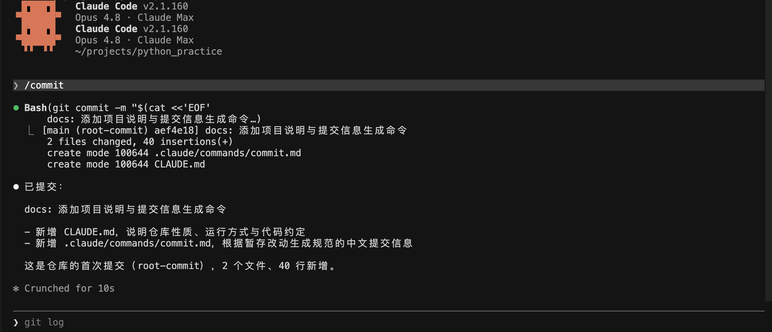  自定义命令的实际运行效果