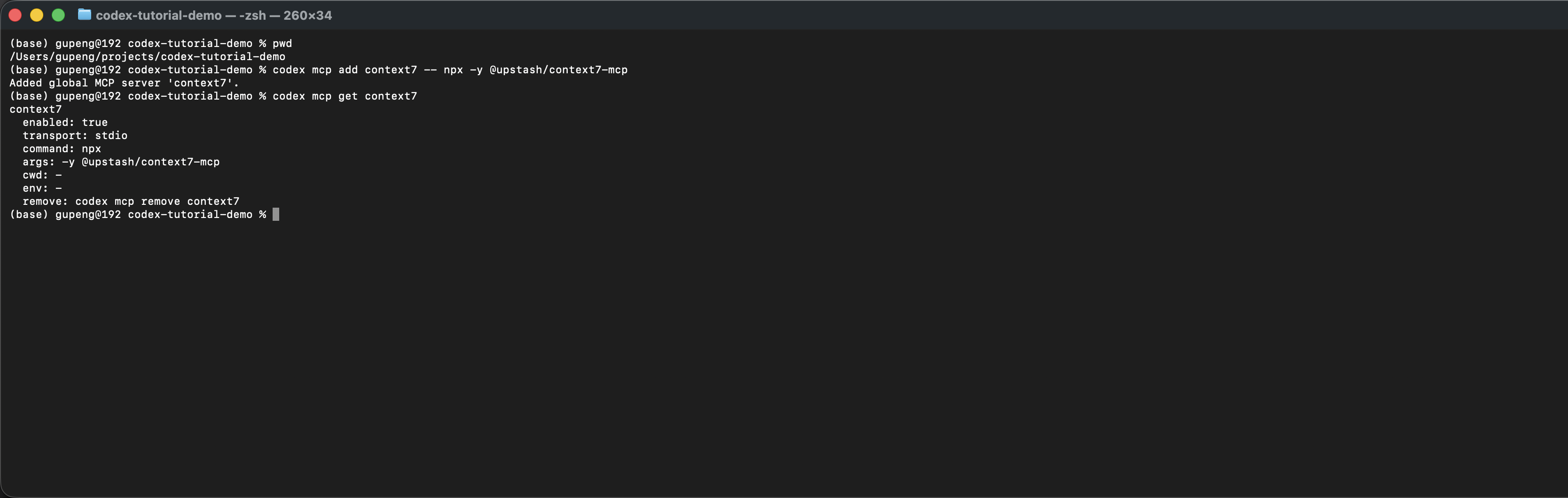 codex mcp add 添加 Context7 server