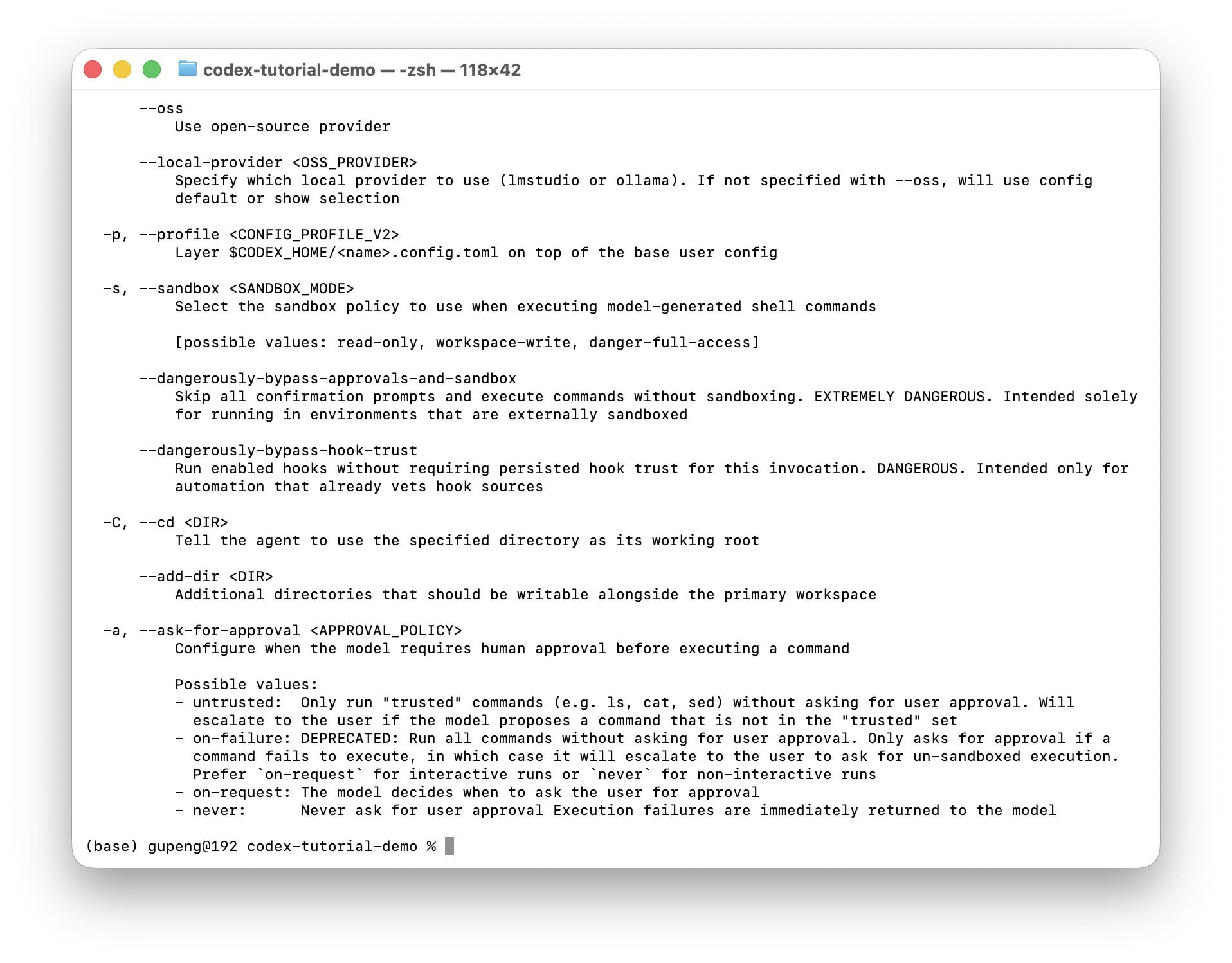 Codex CLI 沙箱和审批参数