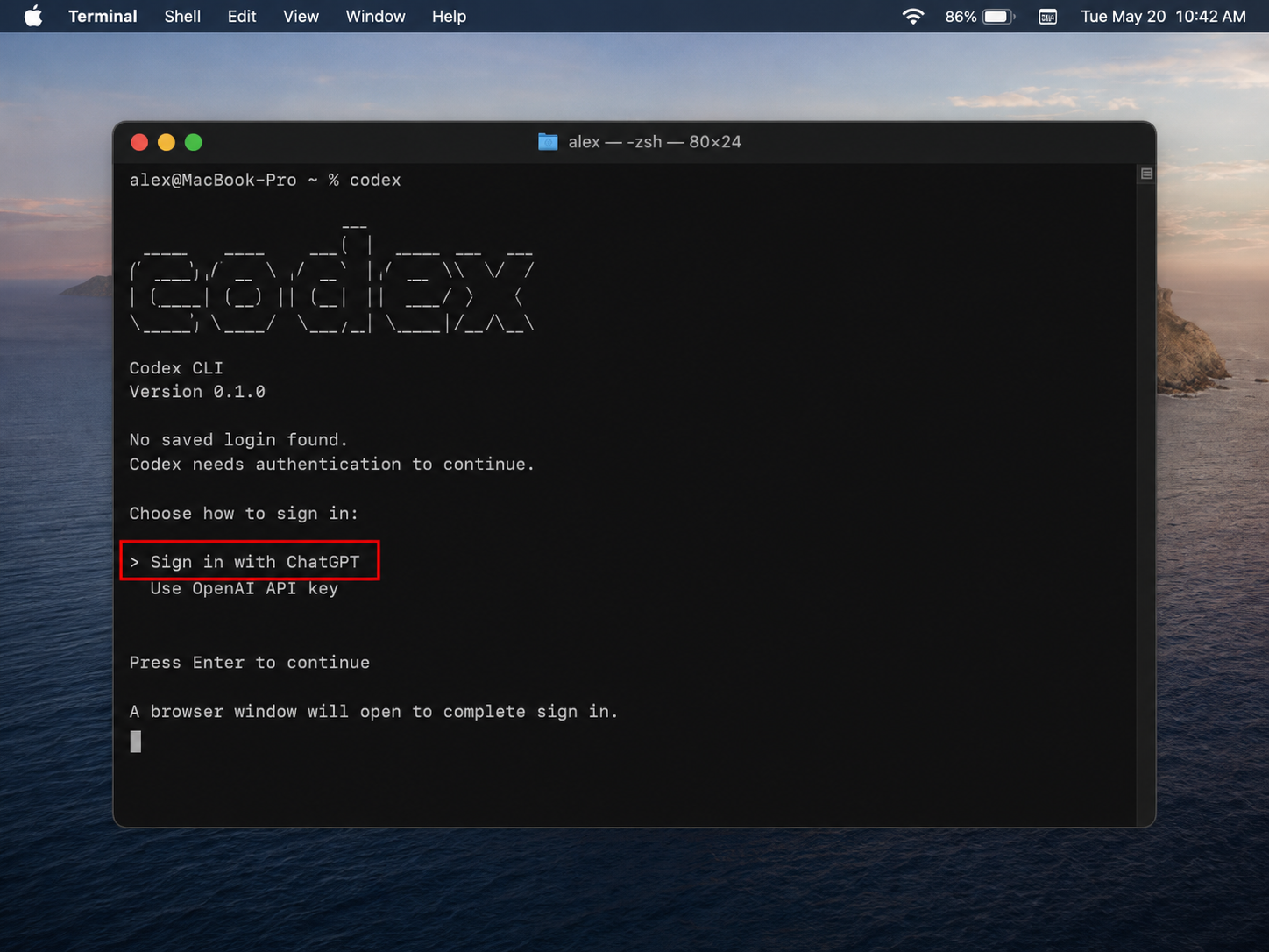 Codex 首次启动与 ChatGPT 登录