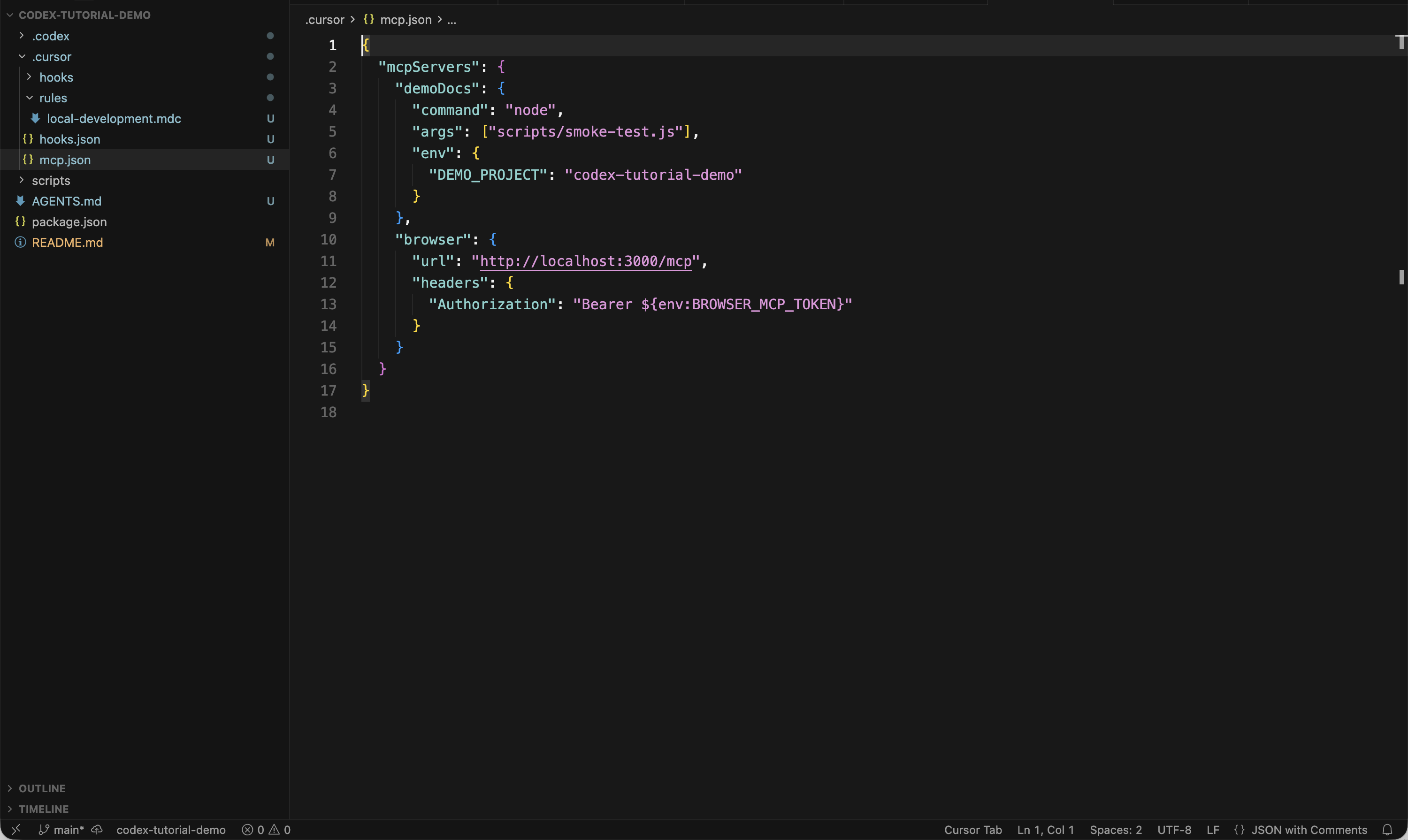 Cursor 打开项目级 mcp.json